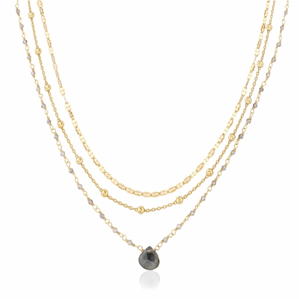 Ela Rae Prelayered Lina necklace with tear drop pendant stone.